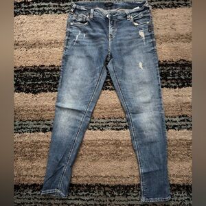 Silver Jeans Woman’s Distressed Blue Skinny Jeans